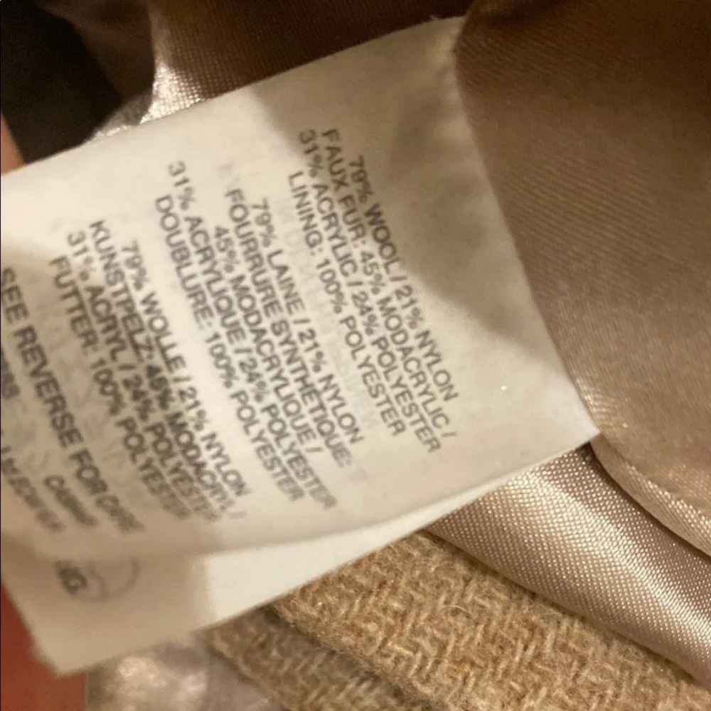 J. Crew Chateau Stadium Cloth Woo Blend Tan Coat with Faux Fur Hood. Size 0